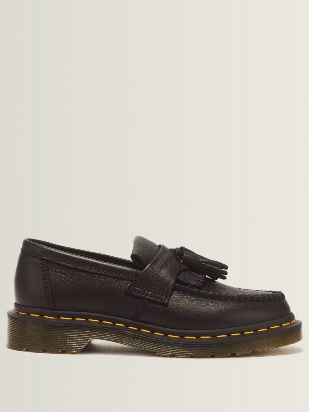 Dr. Martens Adrian Black Leather Tassel Loafers with Yellow Stitching-NWOT
